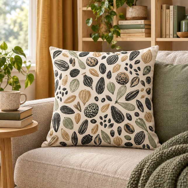 Oreiller jeté Nordic Seed Marks (16 inch cotton throw pillow. Same flat printed design both sides. Styled scene; props not included.)