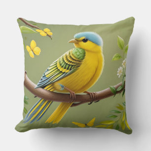 Oreiller jeté Oiseau Jaune Décoration botanique de