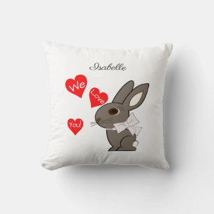 Oreiller jeté "On t'aime" lapin