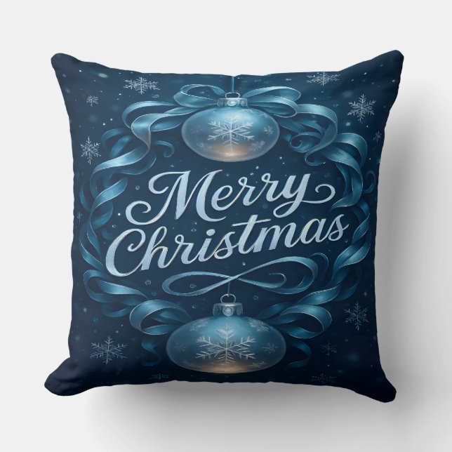 Oreiller jeté Ornement de Noël Bleu  (Recto)