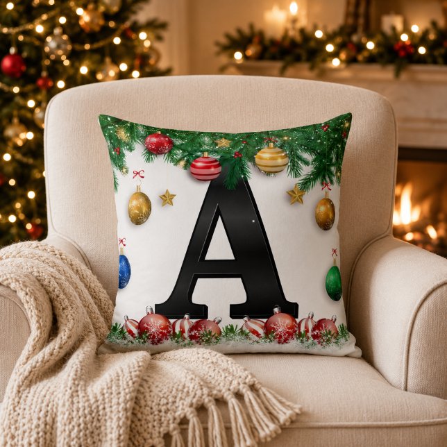 Oreiller jeté personnalisé avec monogramme de Noël (Créateur téléchargé)