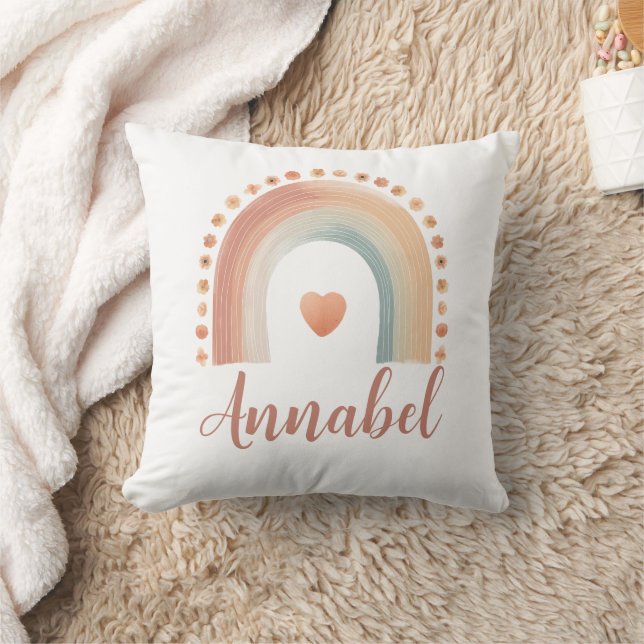 Oreiller jeté personnalisé Boho Rainbow Name – Wat (Couverture)