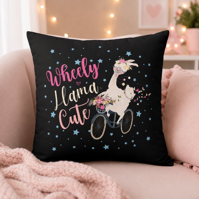Oreiller jeté personnalisé Wheely Llama Mignon  (Créateur téléchargé)