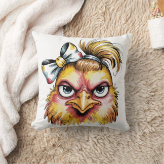 Oreiller jeté poulet cheveux désordonnés drôle et