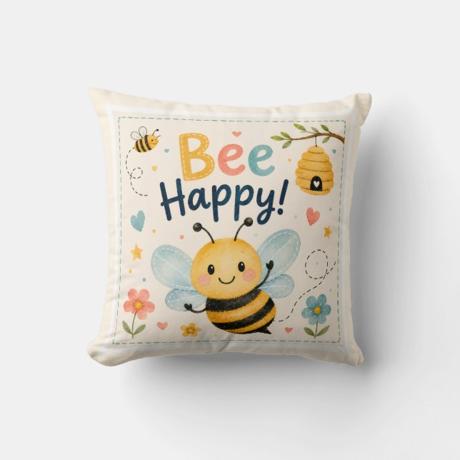Oreiller jeté pour enfants mignons Bee Happy (Recto)
