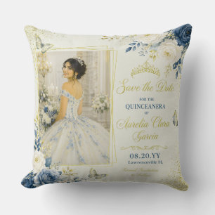 Oreiller jeté Quinceañera bleu ivoire
