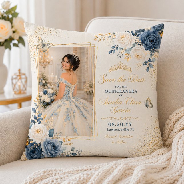 Oreiller jeté Quinceañera bleu ivoire (Créateur téléchargé)