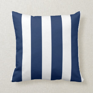 Oreiller jeté rayé vertical bleu marine et blanc