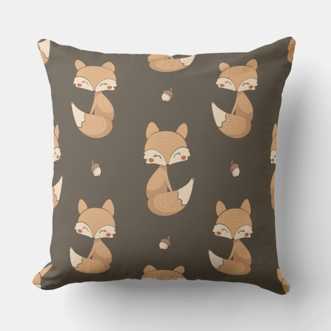 Oreiller jeté renard de la forêt – Nursery neutre  (Recto)
