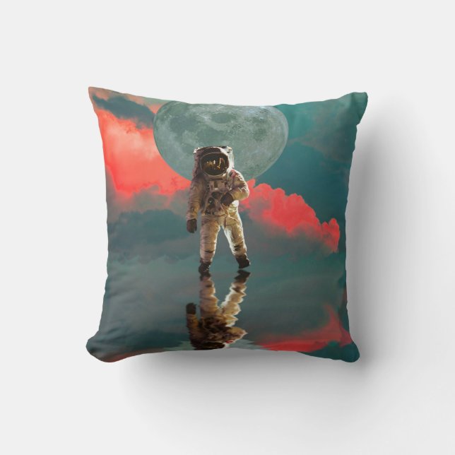Oreiller jeté Rétro Astronaute dans l'Espace Lune (Recto)