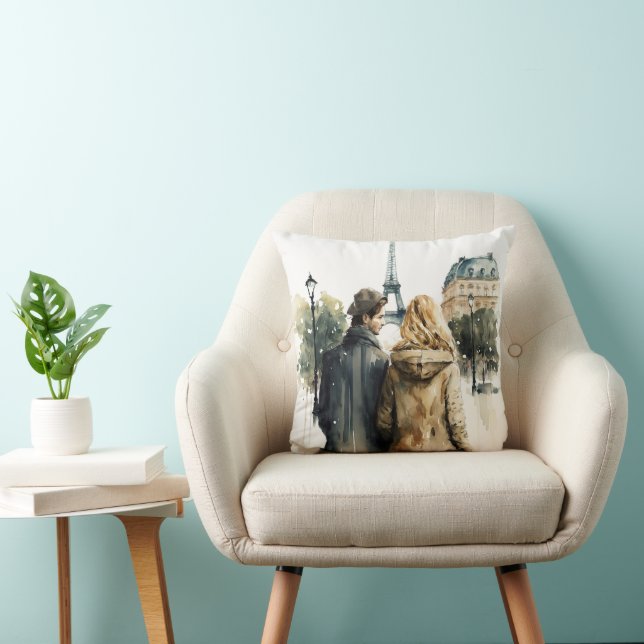 Oreiller jeté Romance aquarelle à Paris pour coupl (Chaise)
