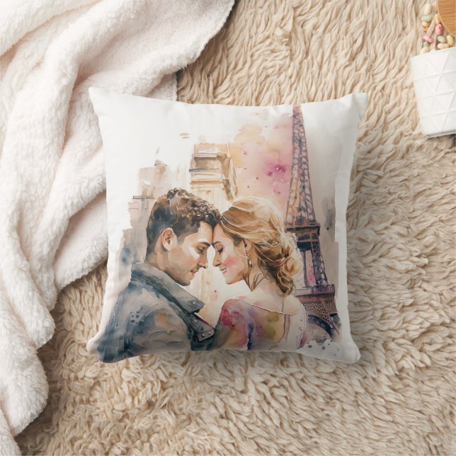 Oreiller jeté Romance aquarelle à Paris pour coupl (Couverture)