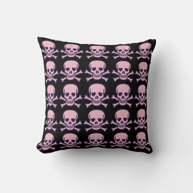 oreiller jeté rose noir Tête de mort et Os (Recto)