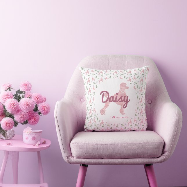 Oreiller jeté silhouette de caniche rose pastel pe (Créateur téléchargé)