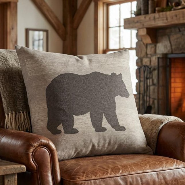 Oreiller jeté silhouette d'ours de chalet de monta (bear silhouette throw pillow for mountain cabin)