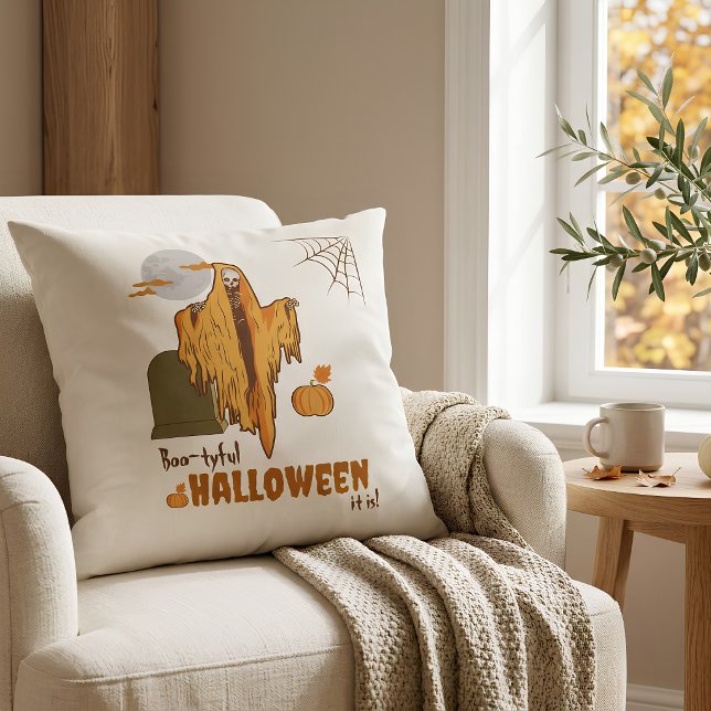Oreiller jeté squelette drôle d'Halloween (Créateur téléchargé)