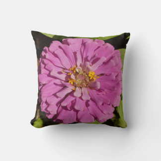 Oreiller jeté tendance avec zinnia violet
