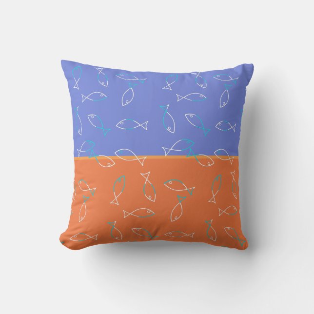 Oreiller jeté thème marin à motif de poisson blanc (Recto)