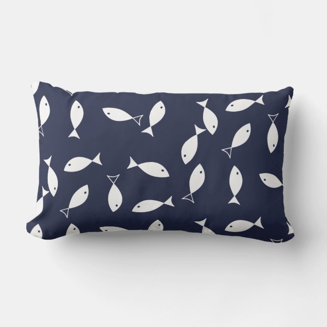 Oreiller jeté thème marin à motif de poisson blanc (Recto)