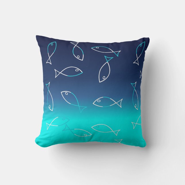 Oreiller jeté thème mer à motif de poisson blanc é (Recto)