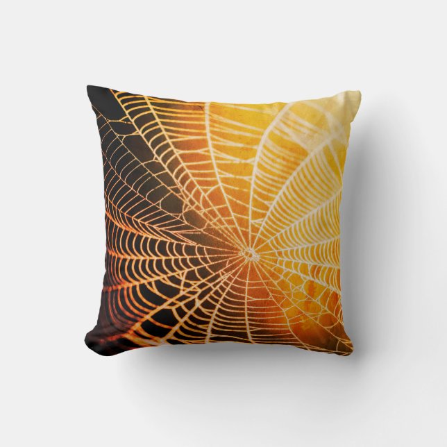 Oreiller jeté toile d'araignée orange noire effray (Recto)