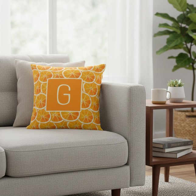 Oreiller jeté tranche d'orange Citrus Monogramme (Créateur téléchargé)