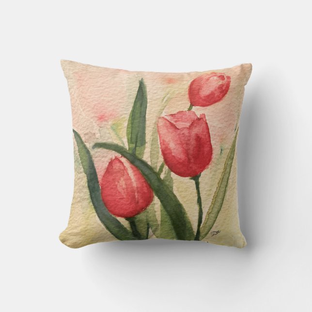Oreiller jeté Tulipe Rose 16" x 16" (Recto)
