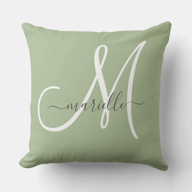 Oreiller jeté vert élégant monogramme (Recto)