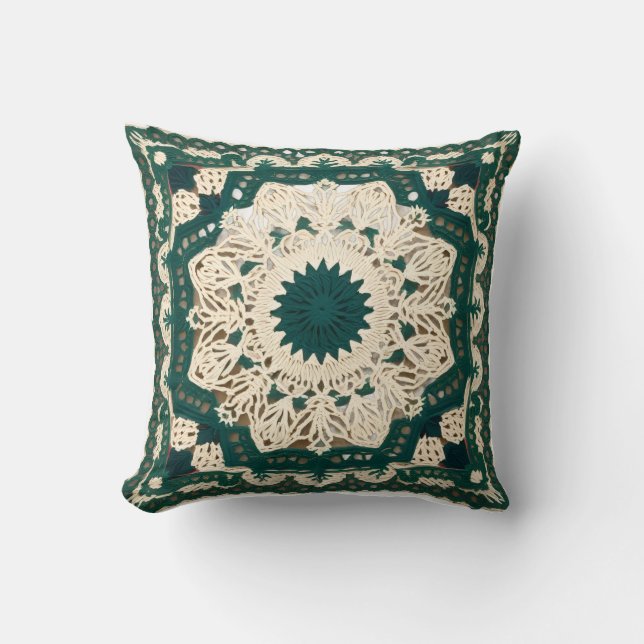Oreiller jeté vert foncé et blanc (Recto)
