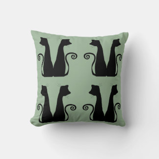 Oreiller jeté vert sauge motif chat noir minimalis