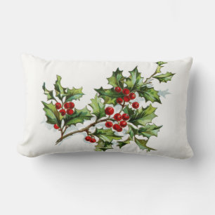 Oreiller jeté vintage baies de houx Noël