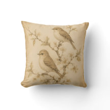 Oreiller jeté vintage oiseau aquarelle