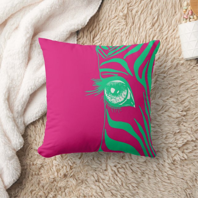 Oreiller jeté zèbre rose vert dépareillé (Couverture)
