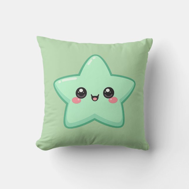 Oreiller Kawaii Étoile Verte Happy  (Recto)