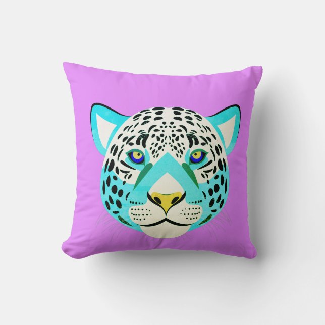 Oreiller Léopard Violet Turquoise (Recto)