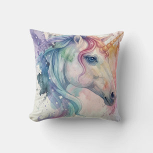 Oreiller Licorne : aquarelle aux couleurs vives