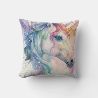 Oreiller Licorne : aquarelle aux couleurs vives