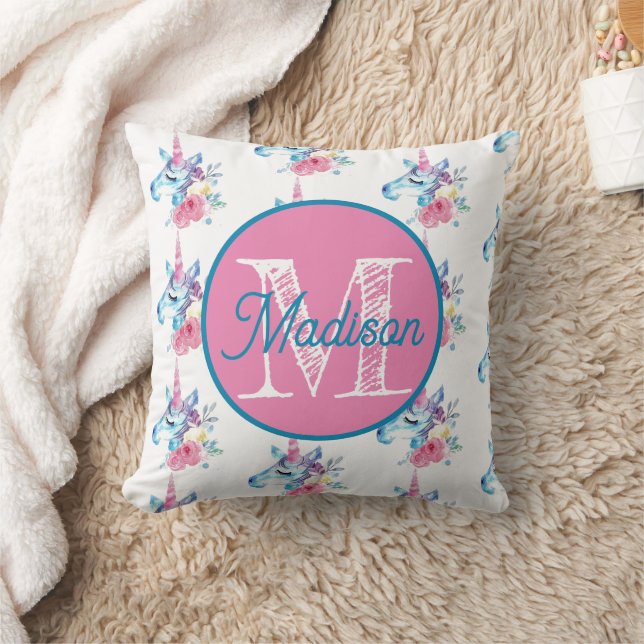 Oreiller licorne personnalisé avec monogramme (Couverture)