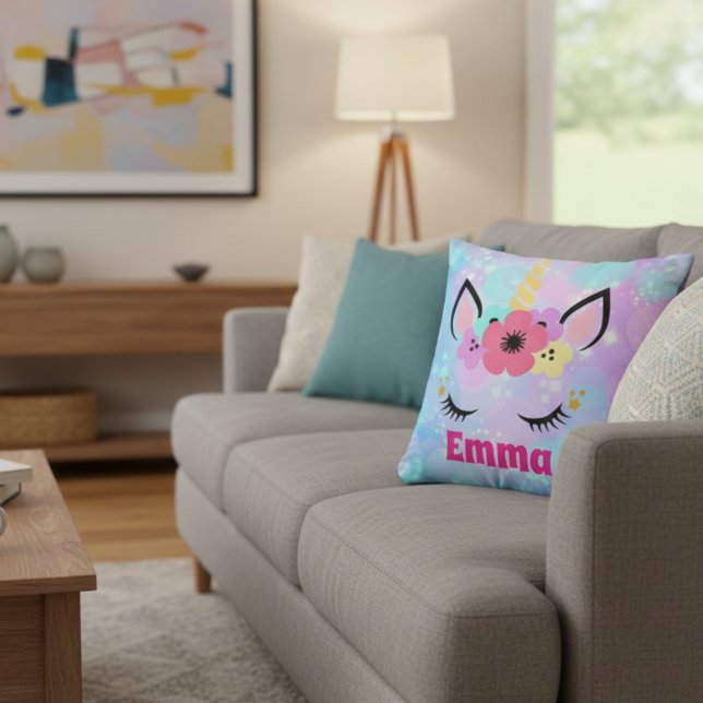 Oreiller Licorne Personnalisé pour Filles – Nom Pe (Créateur téléchargé)