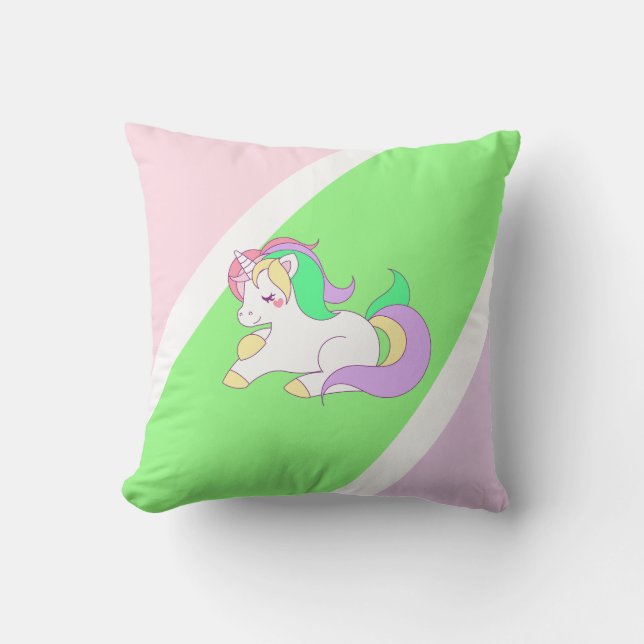 Oreiller Licorne Rose Lime Violet Personnalisé (Recto)