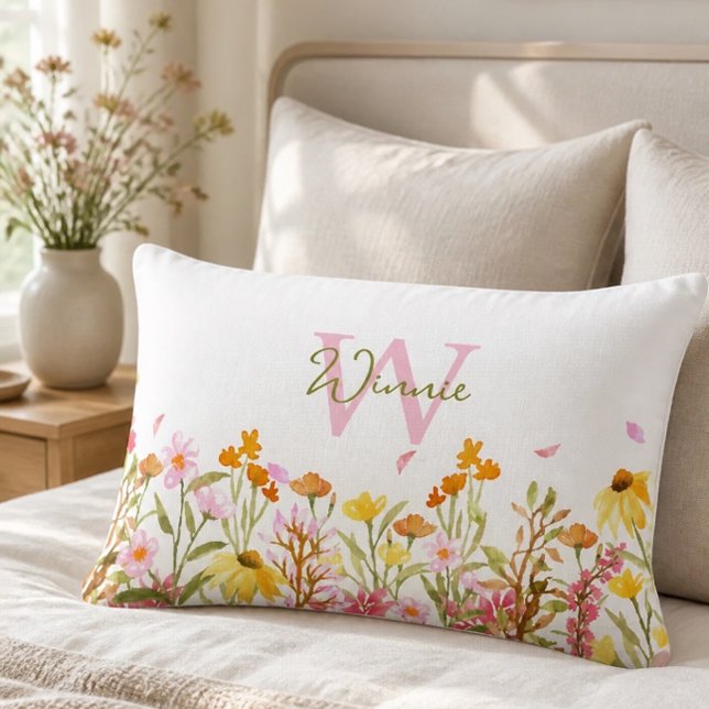 Oreiller lombaire à monogramme de fleurs sauvages (Créateur téléchargé)
