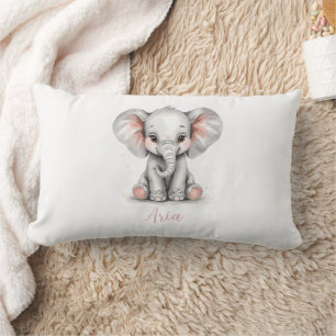Oreiller Lombaire de Nurserie Éléphant Bébé avec N