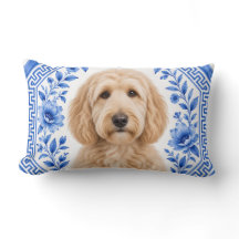 Oreiller lombaire floral bleu et blanc Goldendoodl