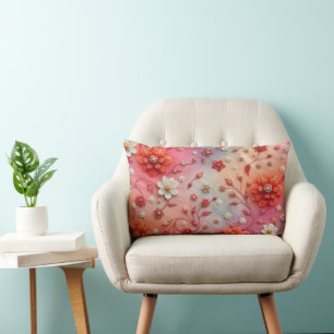 Oreiller lombaire floral brodé romantique