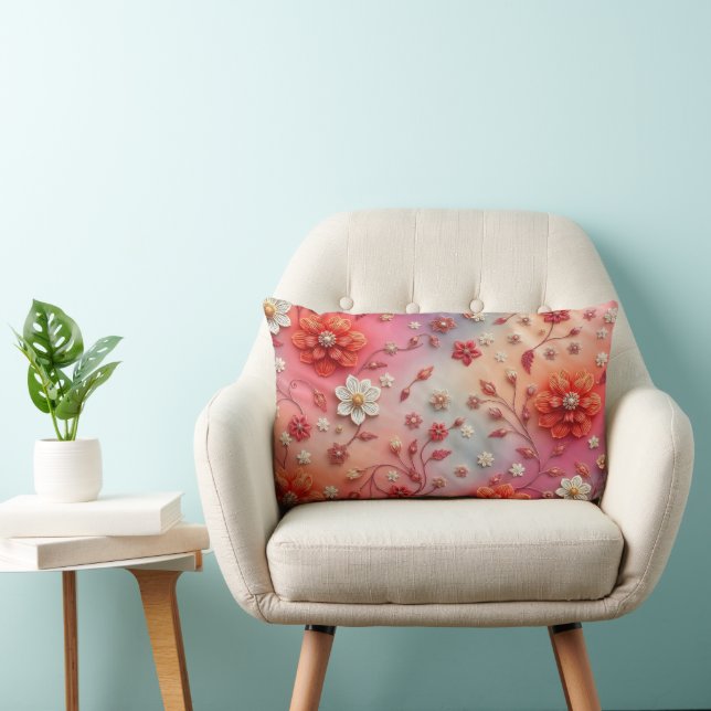 Oreiller lombaire floral brodé romantique (Chaise)