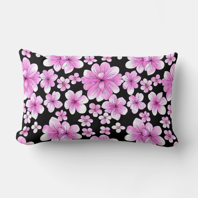 Oreiller lombaire floral rose et noir (Recto)