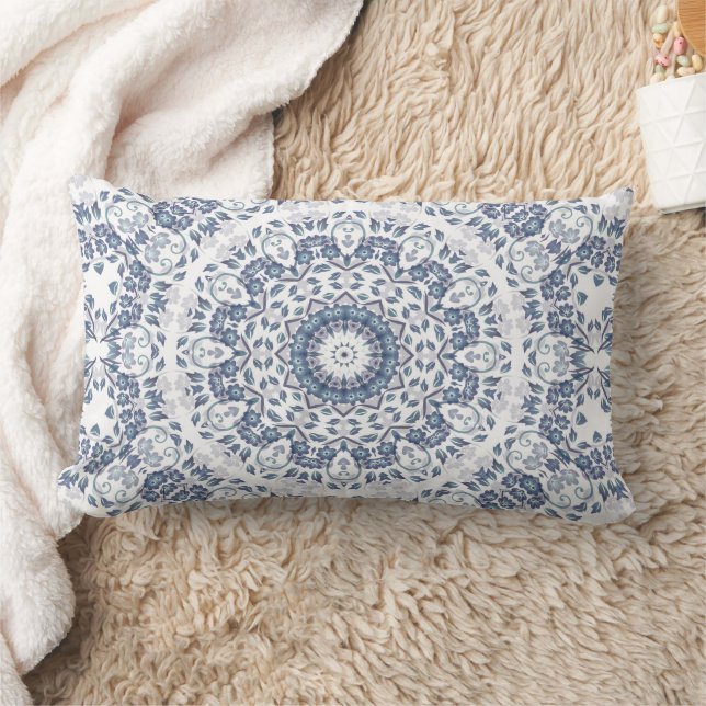 Oreiller lombaire mandala bleu poussiéreux (Couverture)
