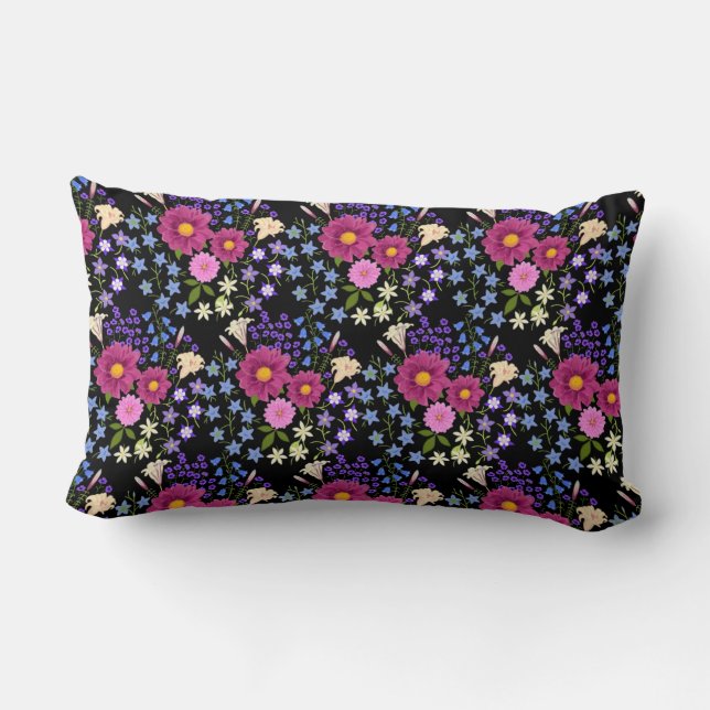 Oreiller lombaire noir Bouquet de fleurs (Verso)