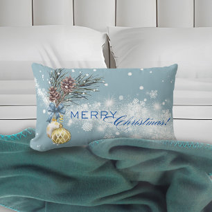 Oreiller Lombaire Ornement Doré Bleu de Noël
