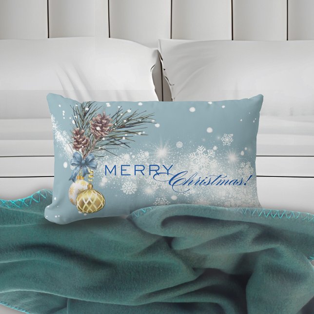 Oreiller Lombaire Ornement Doré Bleu de Noël (Créateur téléchargé)